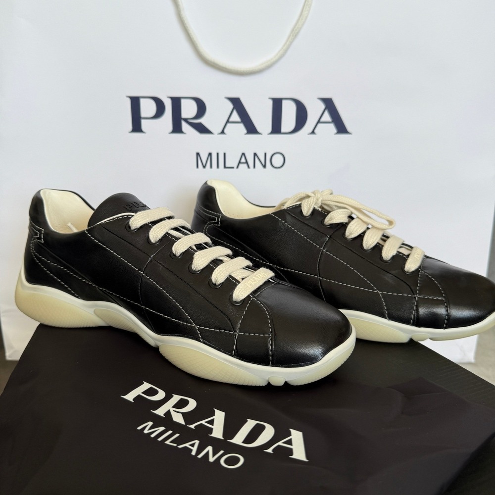 Prada re-edition Men's Black Nappa Leather Sneakers Shoes 2EE429, Size UK 11